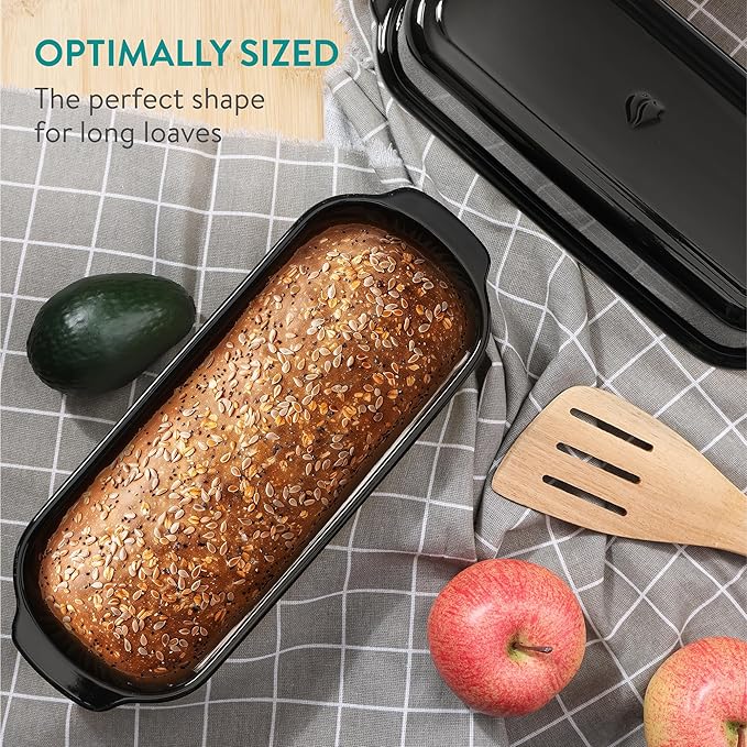 Navaris Bread Pan with Lid - Ceramic Bakeware Tin for Baking Homemade Sourdough Loaves - Stoneware Loaf Pans or Cake Dishes for Oven - Dishwasher Safe Tins - 13.3 x 5.5(34 x 14cm)