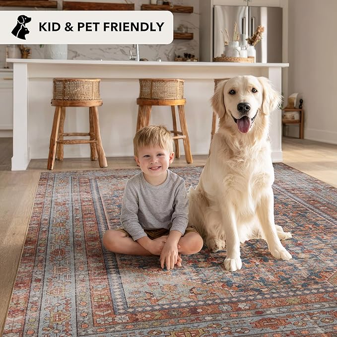 Kuden 3x5 Small Rug, Machine Washable, Non-Slip Backing, Vintage Style, Soft, Low Pile, Area Rugs for Entryway Kitchen Indoor Entrance