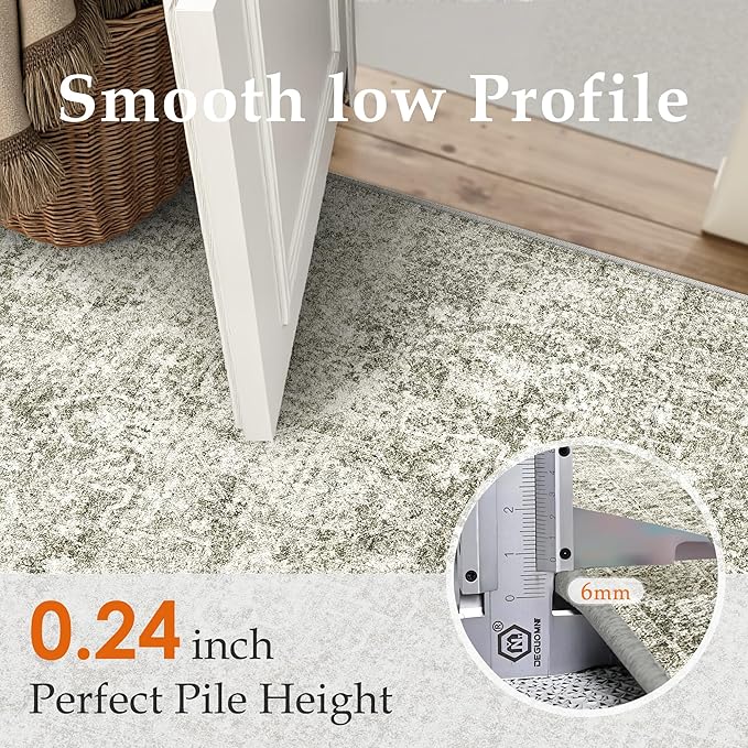 9x12 Area Rug Washable Vintage Neutral Living Room Carpet Large Indoor Non Slip Taupe Bedroom Distressed Low Pile Retro Accent Throw Rug for Dining Room
