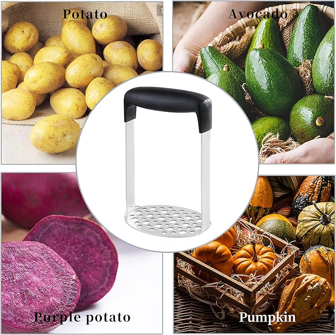 Potato Masher, LCCOWO Stainless Steel Potatoes Masher Kitchen Tool, Mashed Potatos Masher with PP Handle, Great for Potato, Guacamole, Fruits, Avocado, Bean and More, Dishwasher Safe