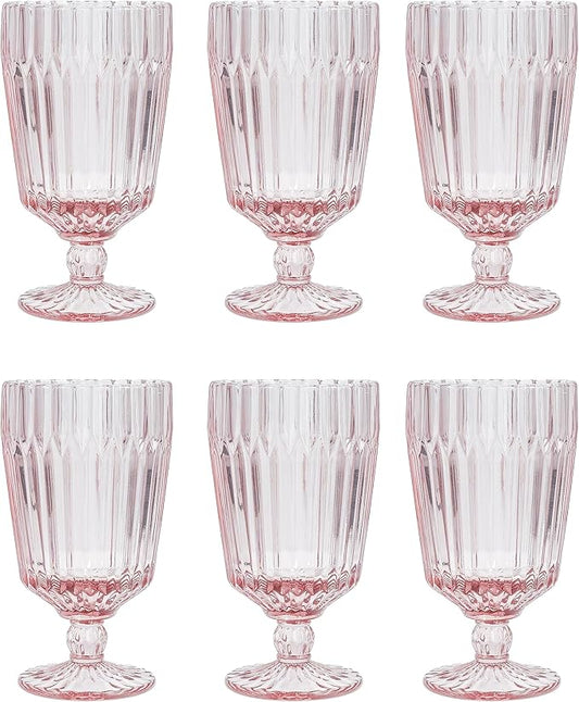 Fortessa Archie Glass Drinkware, Goblet Glass (Set of 6), 14.2 Ounce, Pink