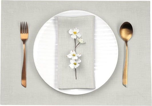 D'Moksha Homes Linen Placemats 14 x 19 Inch - Silver Grey Placemats Set of 6-100% Pure Linen Table Place Mats for Spring, Easter - Handcrafted and Machine Washable