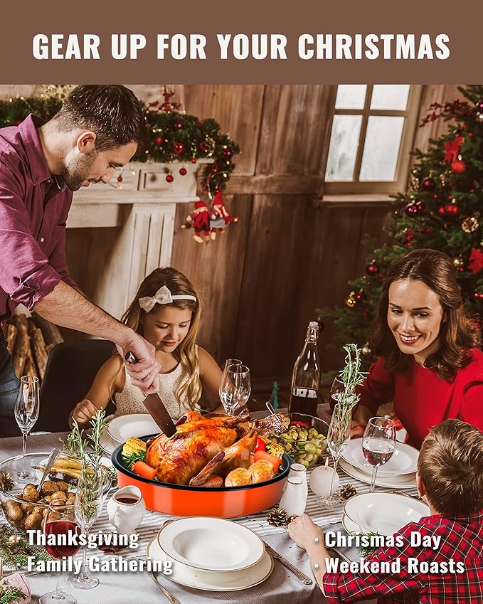 MCCSI Round Roasting Pan Set Bakeware 4 Pack Baking Cake Pans Enamel Casserole Dish 9/10/12/14 Inch Non-Stick Chicken Roaster Oven Dishwasher Safe Mother's Christmas Gift Cookware (Orange)