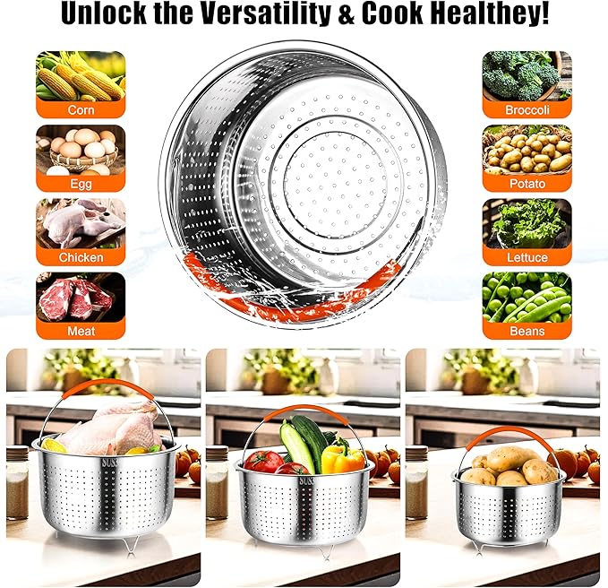 GREATLINK Vegetable Steamer Basket for Instant Pot Accessories 6 & 8 Qt - Stainless Steel Strainers and Colanders - Metal Strainer for Cooking Broccoli, Eggs, Pasta, Quinoa (6 Qt - Steamer Basket)