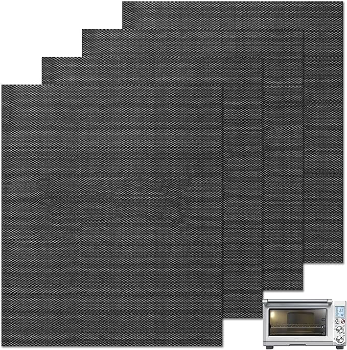 GWYSY 4 Packs Oven Liners for Bottom of Oven, 13.4"x10.8" Pre-Cut Rectangle Reusable Fiberglass Heat Resistant Non-Stick Mat Accessories for Breville BOV845BSS Smart Oven Pro Countertop Oven Air Fryer