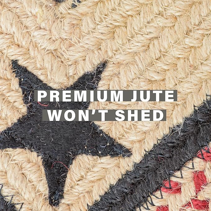 Homespice Primitive Star Gloucester Black Braided Rug 2' x 3' - Country Style Jute Kitchen Rug for Primitive Decor