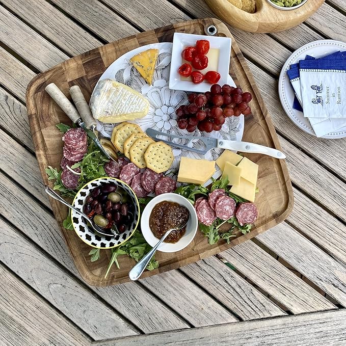 Ironwood Gourmet Acacia Wood Cutting Board With Juice Channel, Carolina Thick Square Chopping Board, 18"