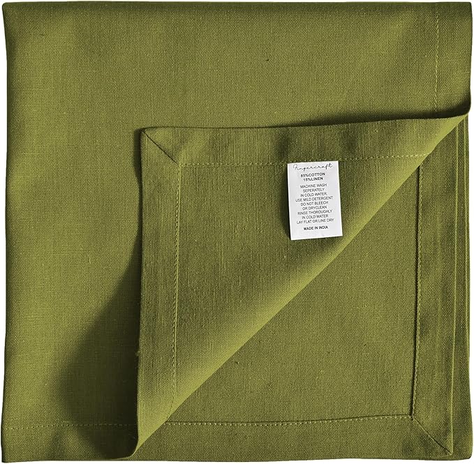 FINGERCRAFT Dinner Cloth Napkins, Cotton Linen Blend Mitered Corner Napkins Cloth 4 Pack Natural Premium Quality for Every Day Use, Parties, Easter, Thanksgiving, Weddings, 18x18 inch Olive Green