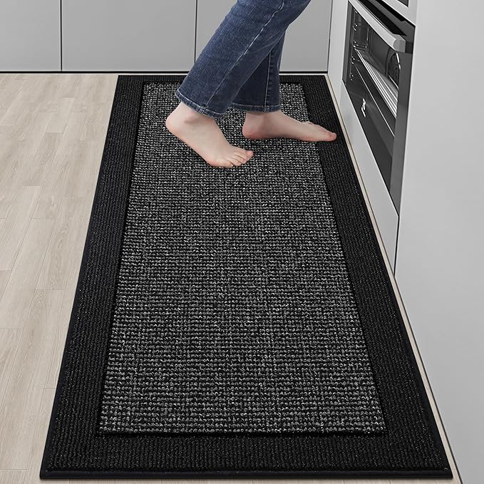 BEQHAUSE Kitchen Runner Rugs 24"x60", Kitchen Rugs Non-Slip Kitchen Mats for Floor, Absorbent and Stain Resistant Kitchen Mats, Machine Washable Rug for Kitchen, Hallway, Laundry & Sink, Black
