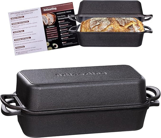 Articasting 11x5 Inch Cast Iron Bread Loaf Pan With Lid，5.8 Qt Large Loaf Pan For Sourdough Bread Baking, Pre-Seasoned Heavy Duty Dutch Oven Bread Pan For a Crispy Crust