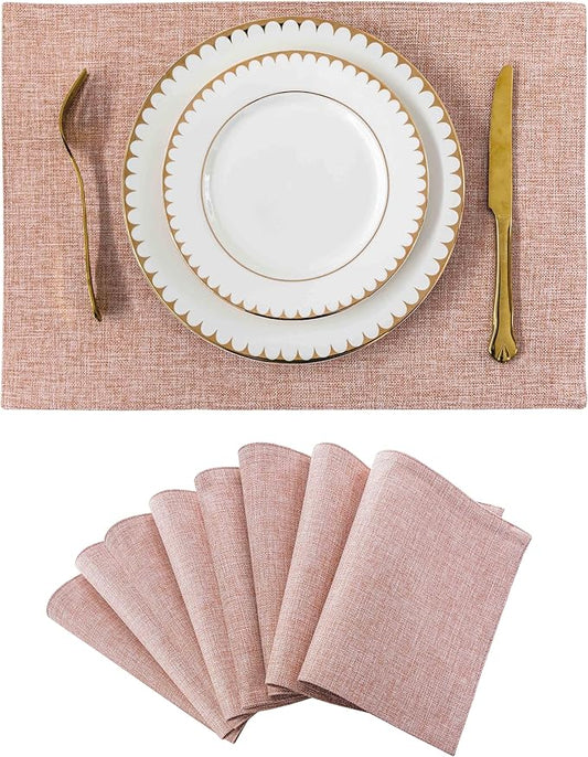 Home Brilliant Placemats Set of 8 Heat Resistant Dining Table Place Mats for Kitchen Table Party Dinner Valentines Decorations, 13 x 19 inches, Apricot Pink