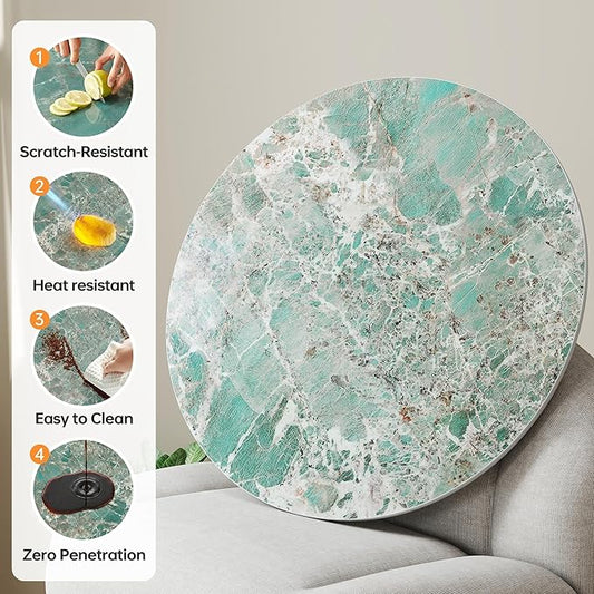 Lazy Susan Turntable 31.5 Inch - 360°Silent Rotating Anti-Slip Serving Tray,Heavy Duty Centerpiece for Kitchen,Dining &Coffee Table-Green Modern Design with Non-Slip Base