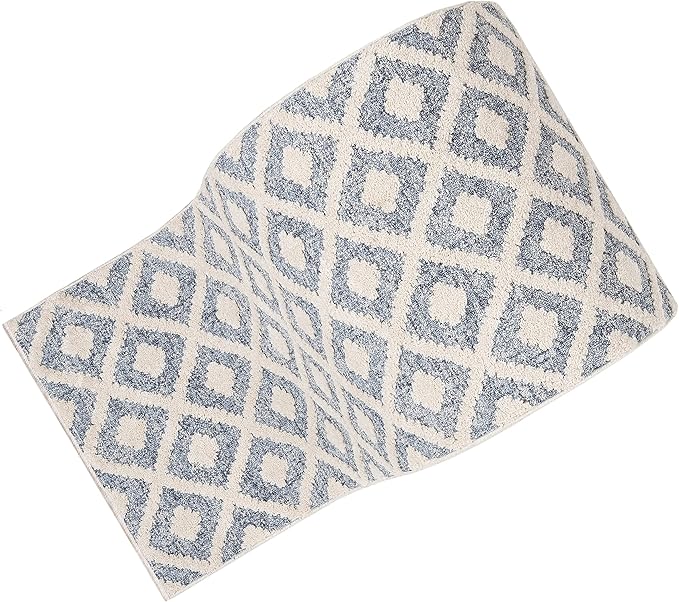 Well Woven Custom Size Runner - Choose Your Length - Ainsley Blue Diamond Trellis Geometric Tribal - 31 Inches Wide x 22 Feet Long Runner (31" x 22' Runner) Rug