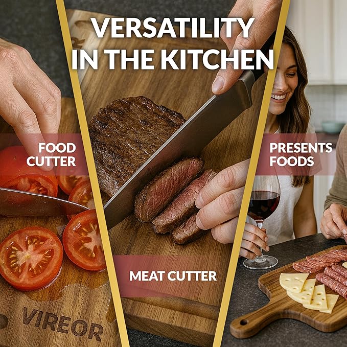 Acacia Wood Cutting Board Set with Knife Sharpener & Wax – 3 Durable, Eco-Friendly Boards with Stand – Perfect for Chopping, Serving & Impressing in the Kitchen