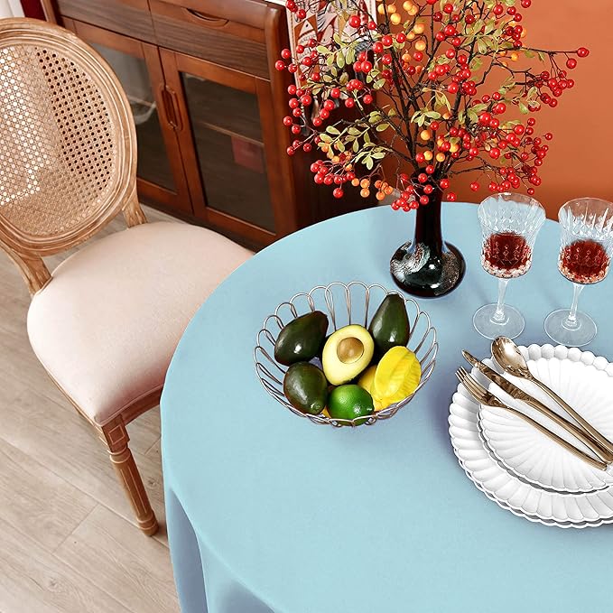 MEANMOY Baby Blue 210 GSM Water & Stain Resistant Round Tablecloth for Circle Table Solid Small 48 Inch Table Cloth Cover in Wrinkle Free Durable Washable Polyester Fabric for Wedding, Party, Banquet