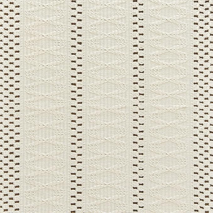 ZeeMart Macrame Style Boho Table Runner, Ivory Table Runners 108 Inches Long, Farmhouse Woven Home Decor, 12x108 Inch (12x116 Tassel Included), Ivory