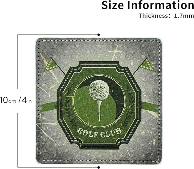 Marble Coasters Square Leather Drinks Coaster Set with Holder for Coffee Table Bar Home Decor 4 Inches Set of 6 (Golf, One Size)