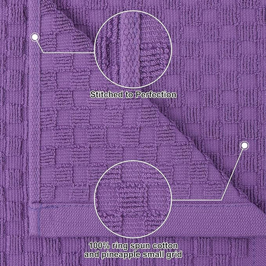 Homaxy 100% Cotton Kitchen Towels and Dishcloths Set, 12 x 12 & 15 x 25 Inches, Set of 8 Bulk Terry Cloth Dish Towels, Super Soft and Absorbent Hand Towel with Hanging Loop, Purple
