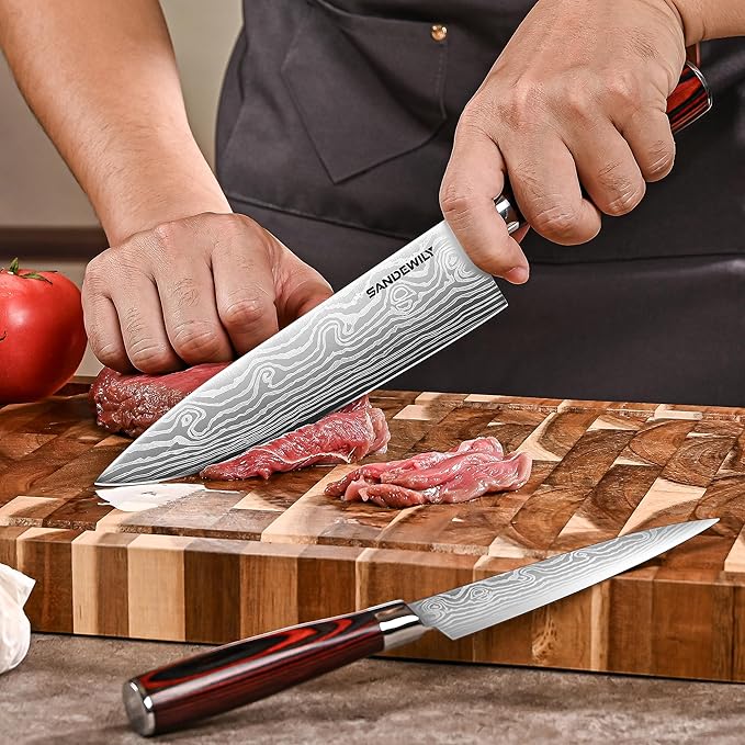 3-Piece Kitchen Knife Set, Japanese Style High Carbon Stainless Steel Chef Knives with Sheaths for Daily Home Use