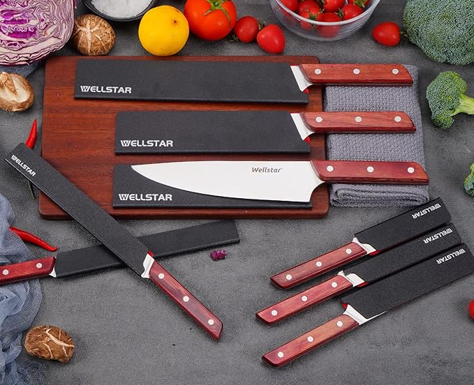 WELLSTAR Knife Edge Guards Set, 8 Piece Universal Blade Covers, BPA Free ABS Protective Blade Sheaths, Non-Scratch Felt Lining Kitchen Knives Covers (Knives not included)