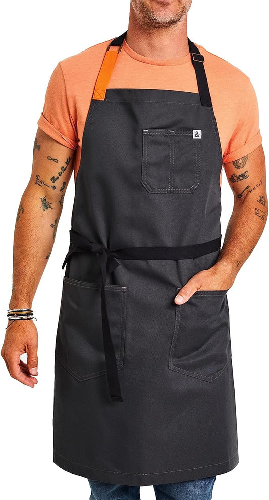 hedley & bennett Essential Apron - Adjustable Bib Chef Apron with 3 Pockets & Towel Loop - 65/35 Polycotton Twill - Top Chef