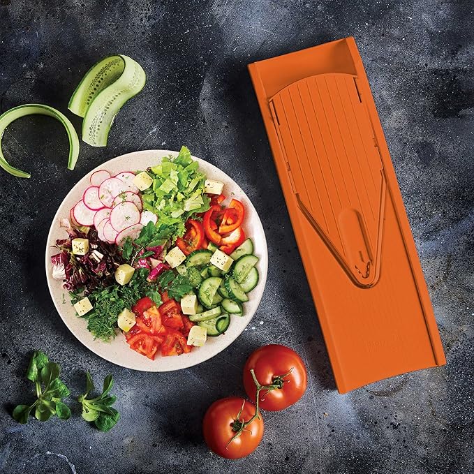 Börner Mandoline Slicer V1 (Basis Set) • V-Slicer with 2 Inserts & Fruit Holder • Adjustable Kitchen Slicer for Vegetables & Fruits • Vegetable Cutter • 3 Thickness Settings • Color: Orange