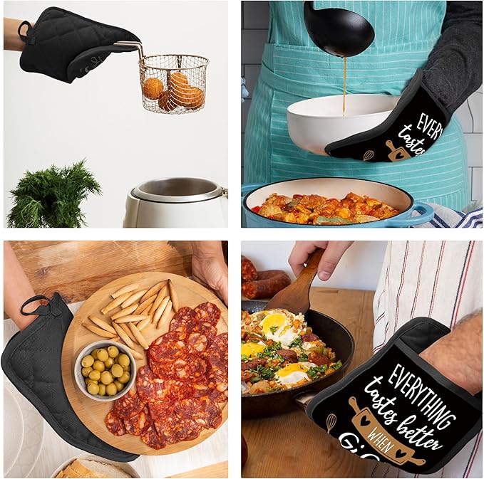 Gigi Gifts Pot Holders with Pockets, Grandma Kitchen Gifts, Everything Tastes Better When Gigi Makes It Pot Holders Heat Resistant Oven Mitts Hot Pads for Kitchen Baking Cooking