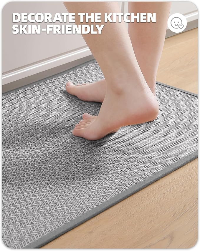Color&Geometry Kitchen Rugs Set Kitchen Mats for Floor 2 Piece, 17"X29"+17"X59" Light Grey Kitchen Rugs Non Slip Washable with Rubber Backing, Quick Dry Low Pile Kitchen Runner Rug Kitchen Sink Mat