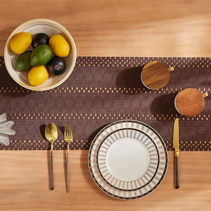 ZeeMart Macrame Style Boho Table Runner, Dark Brown Table Runners 108 Inches Long, Farmhouse Woven Home Decor, 12x108 Inch, Chocolate