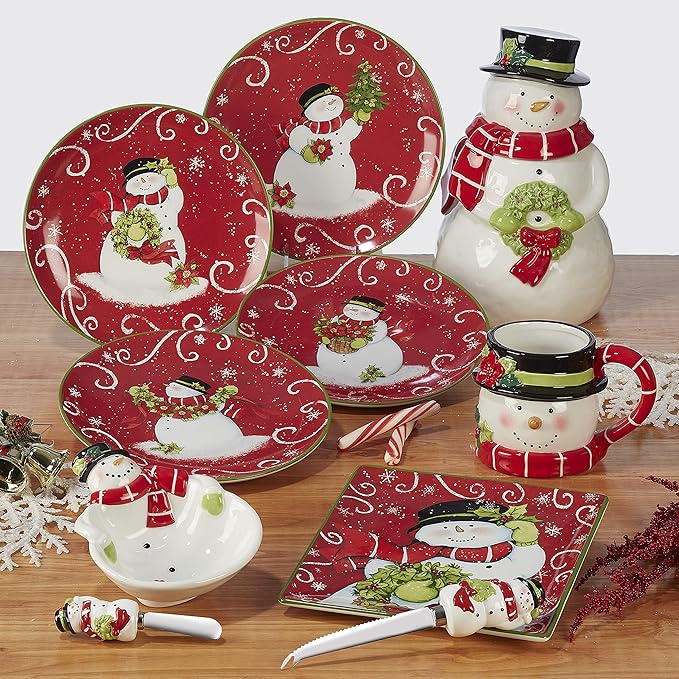 Certified International Holiday Magic Snowman Rectangular Serving Platter, 14" X 10", Multicolor, Large