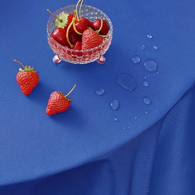 MEANMOY Royal Blue 210 GSM Water & Stain Resistant Round Tablecloth for Circle Table - Solid 60 Inch Table Cloth Cover in Wrinkle Free Durable Washable Polyester Fabric for Wedding, Party, Banquet
