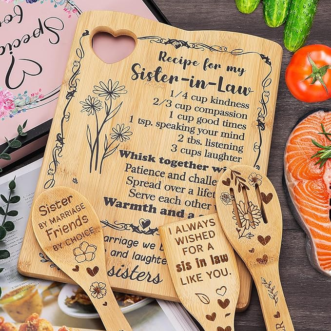 YUEYUQIU Sister in Law Birthday Gifts, Sister in Law Gifts from Sister in Law, Cutting Board Set Gift for New Sister in Law, Christmas, Mothers Day or Wedding Kitchen Decor Gifts for Sis in Law