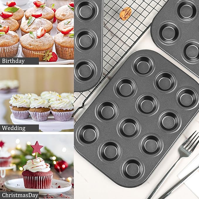 Audingull Mini Muffin Pan, Premium Small Cupcake Pans, Carbon Steel 12-Cup Muffin Tin, Versatile Non-Stick Bakeware