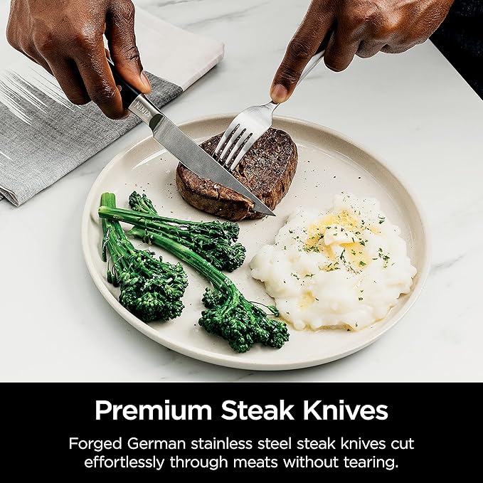 Ninja Knife Set, Knife Sharpener, Knife Block Set, Stainless Steel Knives, 14 Piece Set, Steak Knives, Chef Knives and More, Foodi NeverDull, Black, K32014