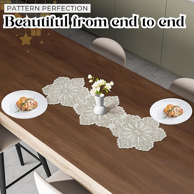 Elegant Glass Bead Beaded Runner 36 inch - 13"x36" Beaded Decorative Runner for Farmhouse, Wedding, Bridal, Holiday & Festive Décor, Unique Handmade Centerpiece (Off White) - ALPHA Living HOME