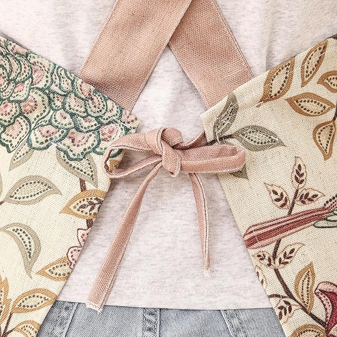 patdrea Blue Floral Linen Apron with Pocket,French Kitchen Garden Chef BBQ Aprons for Women and Men,Crisscross Back Straps