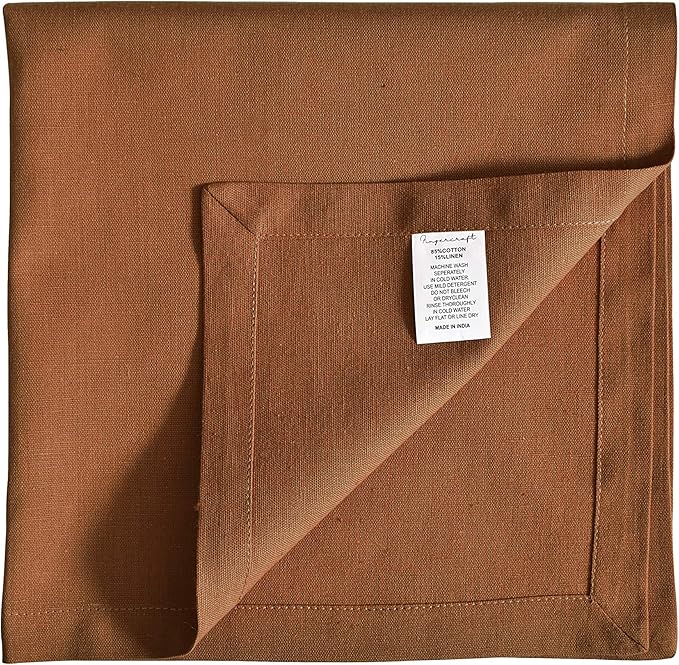 Fingercraft Cloth Napkins Set of 12, Cotton Linen Blend Napkins Cloth Washable Premium Quality Parties, Weddings, Mitered Dinner Napkin for Home Parties Christmas Thanksgiving 18x18 in Brown