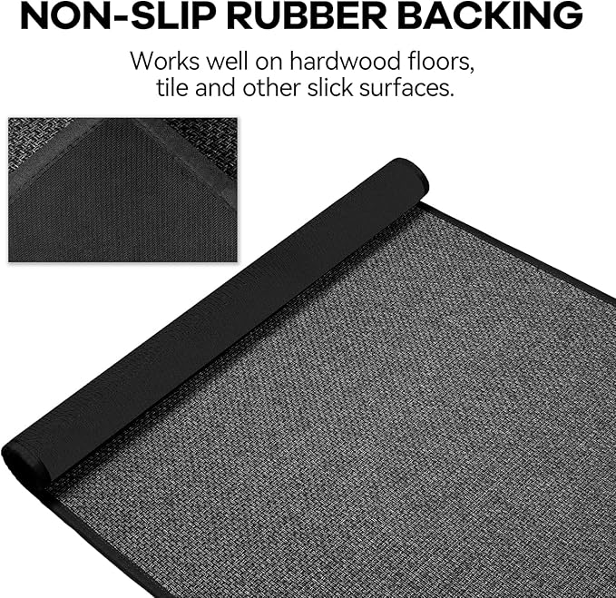 Kitchen Rug, Rubber Non Slip Kitchen Rugs Washable, Absorbent Runner Mat for Floor, Machine Washable Standing Mats for in Front of Sink, Door, Laundry, Entryway, Hallway (Black, 71" × 35.5")