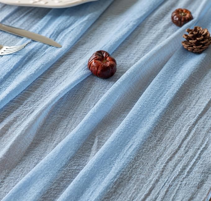 Keketoarrange Easter Table Runner Light Blue Cheesecloth Gauze Rustic Cheese Cloth Table Runner 120 Inch 10 FT for Wedding Baby Shower Bridal Shower Birthday Party Sheer Spring Home Boho Decorations