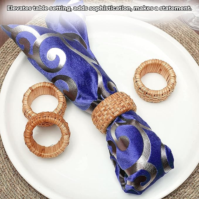 CLEENTABLE Rustic Napkin Rings Set of 12 - Elegant Round Cane Napkin Rings, Easy to Clean, Durable Versatile for Table Settings, Special Occasion, Easter Table Decor & Gift Giving Ideas (Natural)