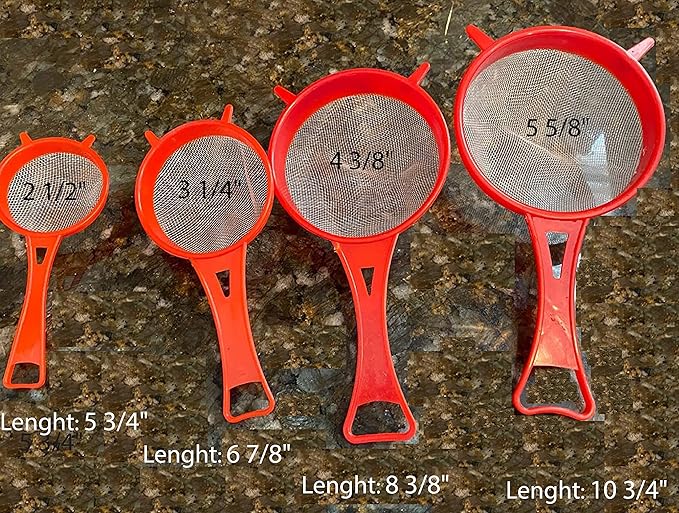 4-Piece Kitchen Strainer Set - Nylon Mesh Strainer - Assorted Medium Sizes (Set of 4) & Colors (Blue, Red, Green)