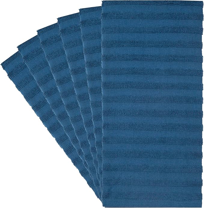 Premium Kitchen Towels (20”x 28”, 6 Pack) | Large Cotton Dish Towels 400 GSM | Highly Absorbent Terry Kitchen Linen Set with Hanging Loop | Blue Solid