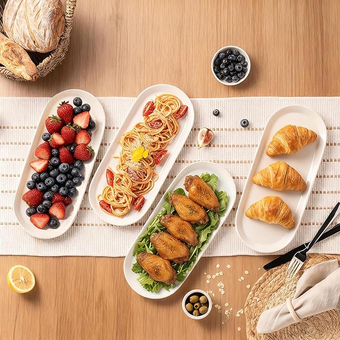 Long Oval Serving Platter, 13 Inch Ceramic Oval Long Serving Tray for Appetizers, Sushi, Charcuterie, Narrow Platters for Party, Entertaining, Set of 4