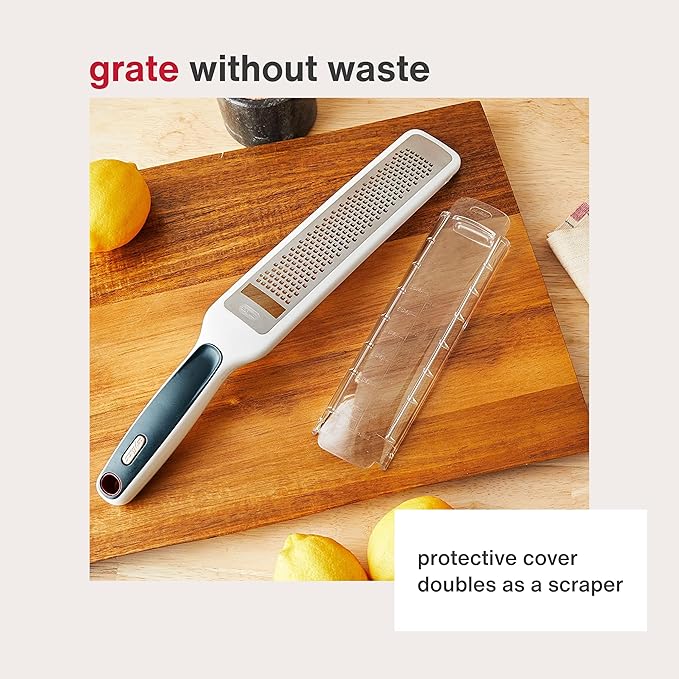 Zyliss SmoothGlide Rasp Grater – Fine Handheld Grater & Citrus Zester with Razor Sharp Stainless Steel Blade & Ergonomic Handle - Protective Cover with Measurements & Scraper - Handy Kitchen Essential
