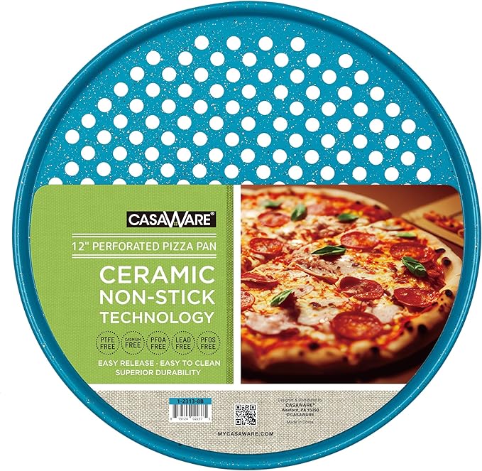 casaWare Perforated Pizza Pan 12-inch, Ceramic Coated NonStick (Blue Granite)