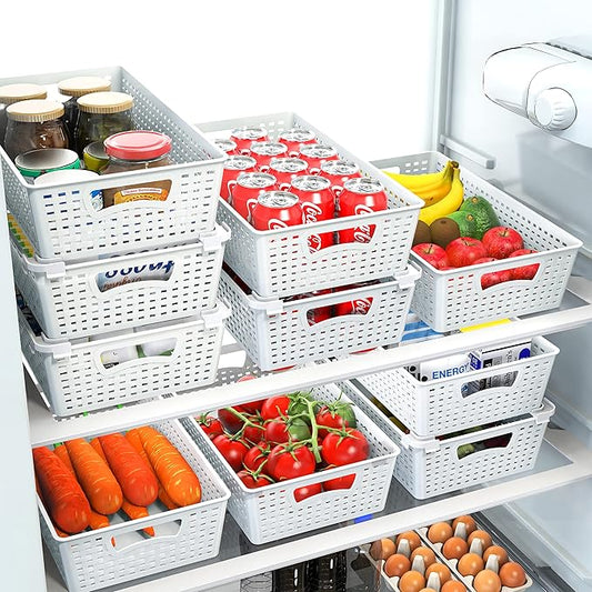Simple Houseware Plastic Stackable Storage Basket Pantry Organizer, 6 Pack, 14.5" x 8.5" x 3.5", White