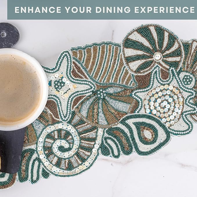 Elegant Dining Table Runner - Handmade Beaded & Polyester Table Runner - 13x36 Stain-Resistant Floral Accent for Dining Table, Wedding, Party, Holiday Décor (Green Brown White) - ALPHA Living HOME