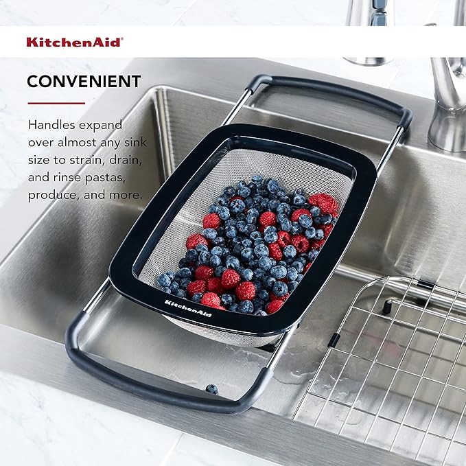 KitchenAid Expandable Stainless Steel Colander, One size, Black (Pack of 2)
