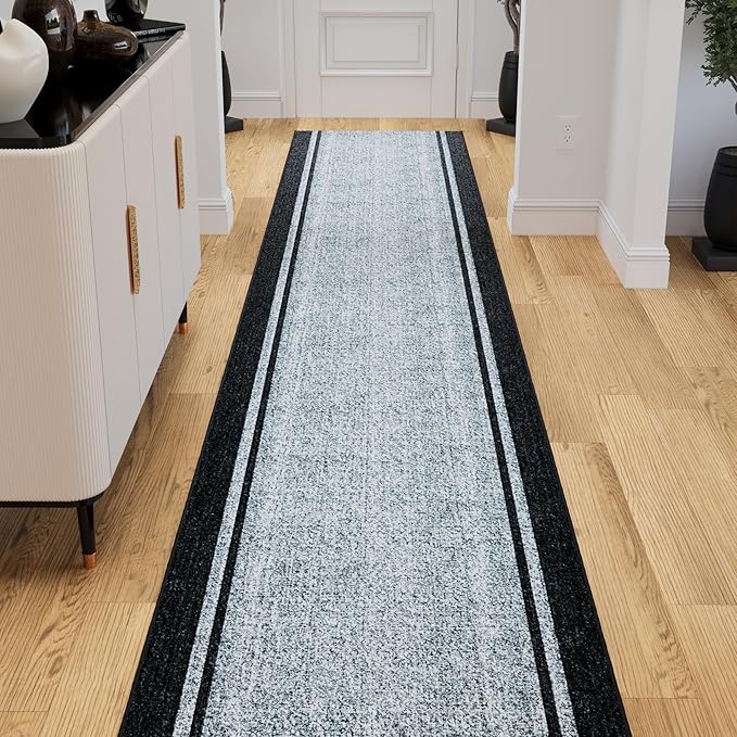 Ottomanson 3-Piece Kitchen Rug Set - Non Slip Runner & Washable Mat - 1'11" x 3' + 1'11" x 4' + 1'11"' x 5' - Durable, Stain Resistant for Entryway, Bedroom and Bathroom, Border Gray