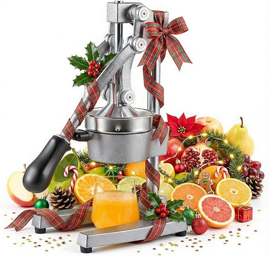CO-Z Manual Citrus Juicer, Commercial Grade Cast Iron Orange Juicer, Professional Heavy Duty Juice Press with Removable Strainer, Manual Juice Extractor for Orange Lemon Pomegranate Citrus, Gray